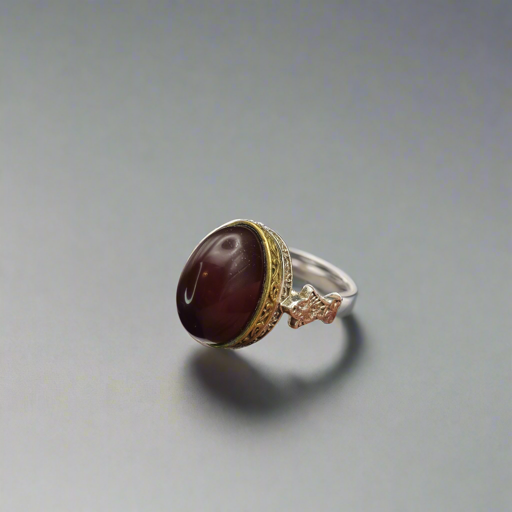 Jemenitischer Aqeeq handgefertigter Ring mit Partash-Arbeit