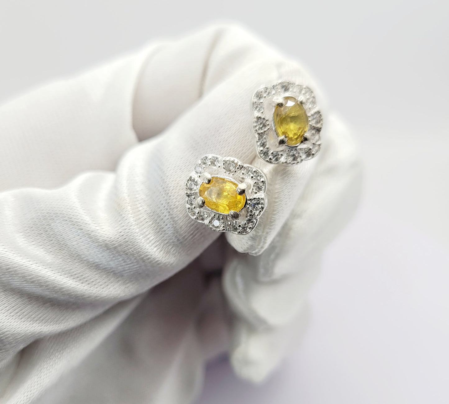 Natural Sapphire yellow ceylon silver 925 ear studs